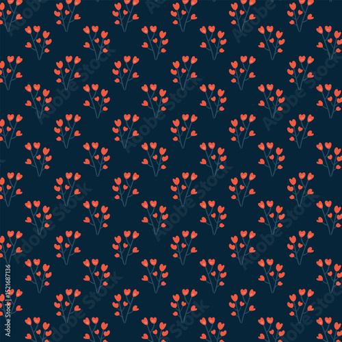 Floral pattern Cute flowers dark violet background Design with small orange flowers Ditsy print.
