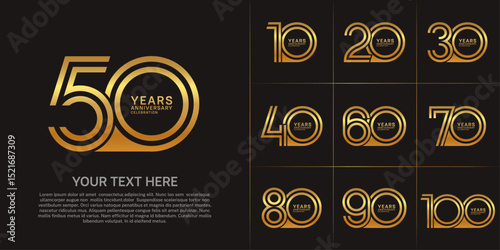 Anniversary set design with double line number. gold color for celebration event