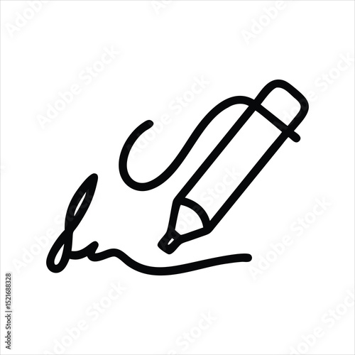 Signature icon with pen and signature line in black and white