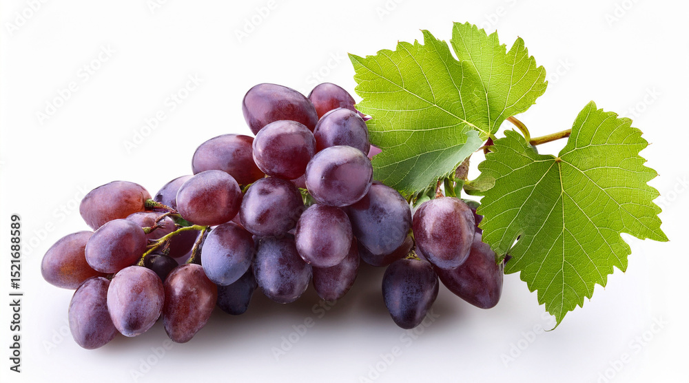 Fototapeta premium Grapes with leaves with shadow on white background
