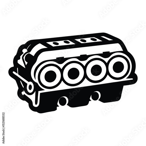 A black and white Engine Block silhouette Vector Design art illustration