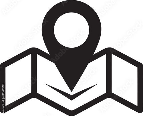 A Minimalist Vector Map and Location Pin Icon Black Silhouette on Grey Background