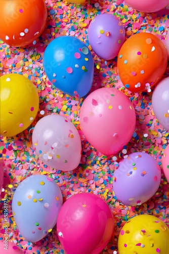 Colorful Balloons and Confetti Create a Festive Atmosphere for Celebrations a...