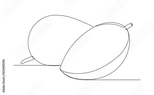 Continuous line drawing of fresh mango fruit tropical summer juicy food dessert. Editable stroke sketch art vector illustration