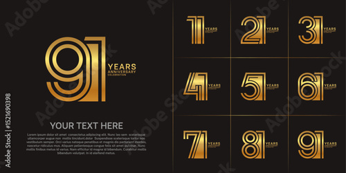 Anniversary set design with double line number. gold color for celebration event