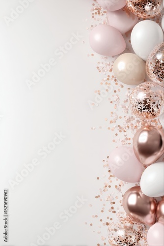 Decorative Arrangement of Pastel Balloons and Confetti for Celebration in a F...