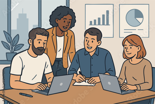 Office Colleagues Corporate Work Business Meeting Print Design in Vector