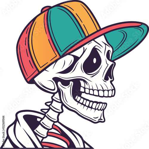 Cartoon Pirate Skeleton with Sword and Pirate Hat