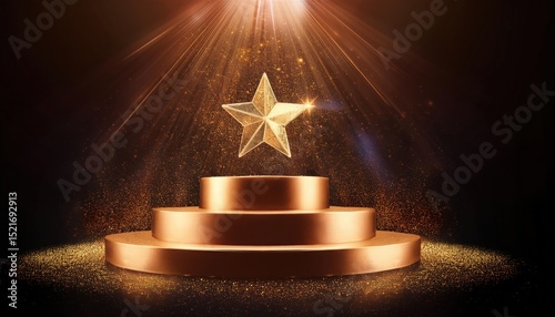 Abstract Golden Award Platform with Gold Podium and Glowing Rays – Star Vector
