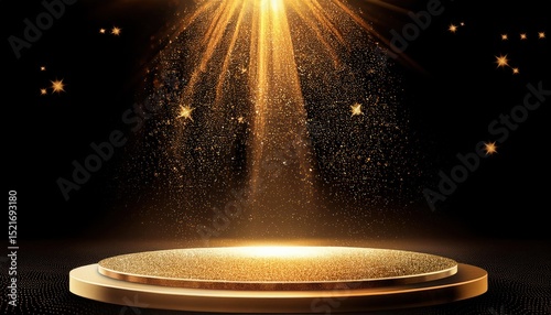 Elegant Golden Scene with Diagonal Glowing and Star Lighting Effect on Black Background