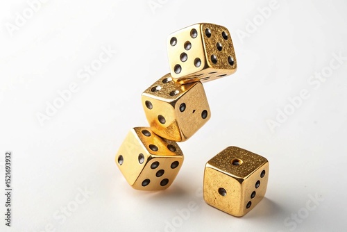 Gold falling dice on white background