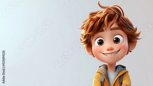 Smiling animated boy with ginger hair and freckles on a light background