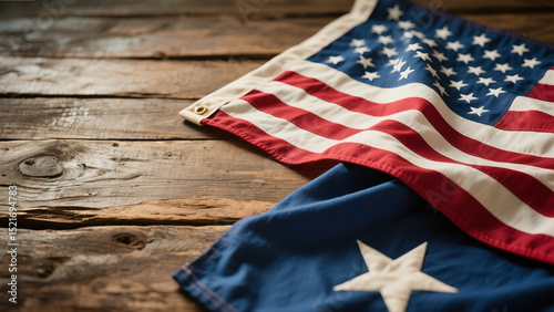 American Flag on Rustic Wood Background Patriotism Memorial Day and Independence Day
