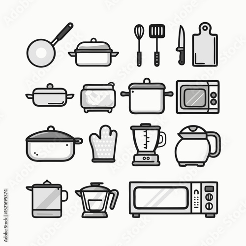A set icon Collection of Cooking Tools and Kitchenware