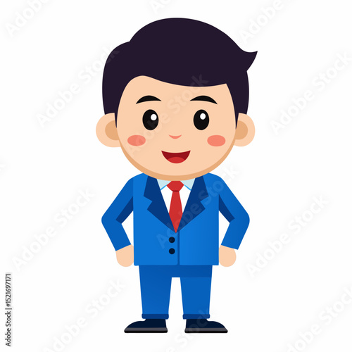 Happy cartoon businessman in blue suit smiling