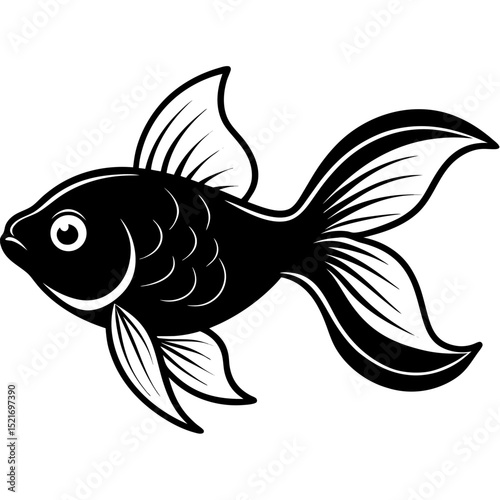 Professional black goldfish illustration transparent background