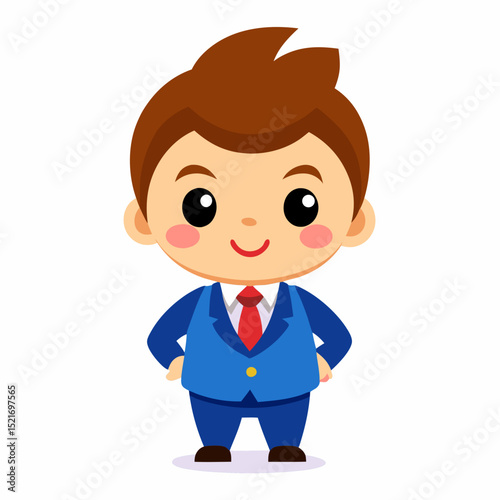 Cute cartoon boy in blue suit smiling
