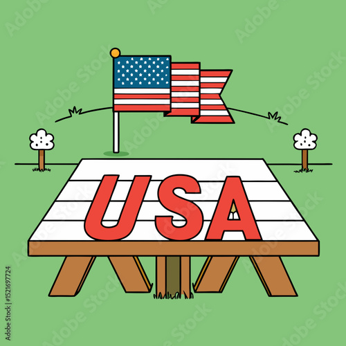 Usa picnic table with american flag