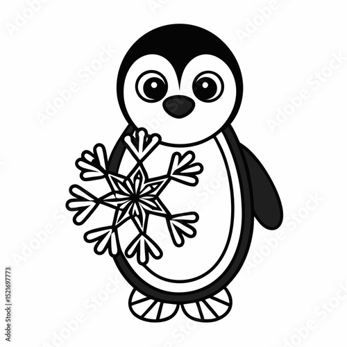 Adorable penguin holding a snowflake winter design