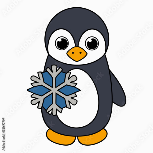 Adorable penguin holding a snowflake winter fun