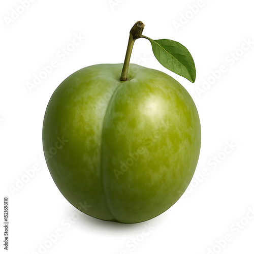 Single Green Plum with Leaf