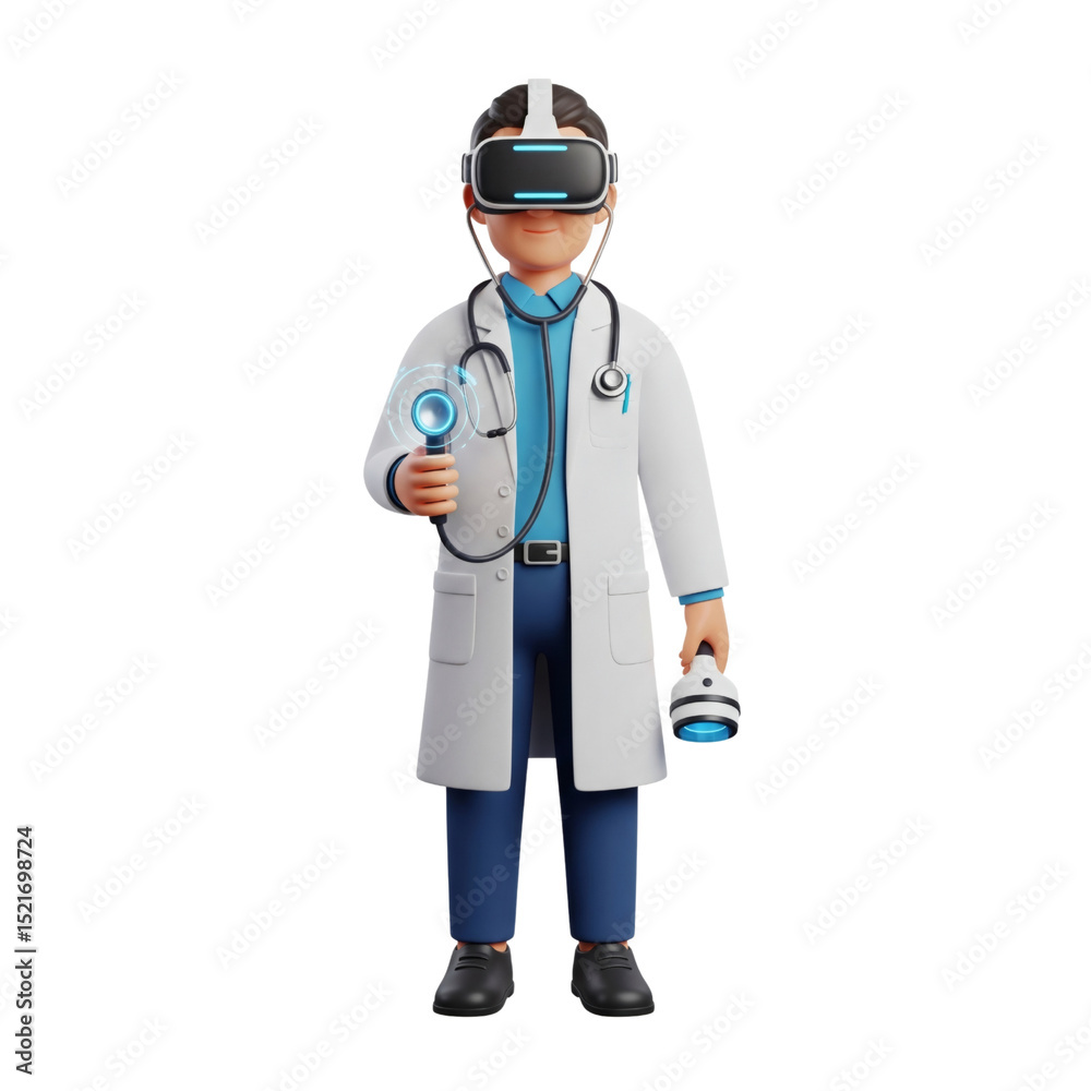 3D doctor using VR headset with futuristic medical interface 3D doctor using VR headset with futuristic medical interface
