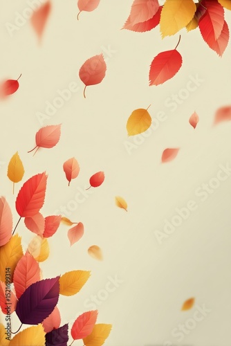 Colorful Autumn Leaves Falling Gently Against a Soft Background in a Tranquil...