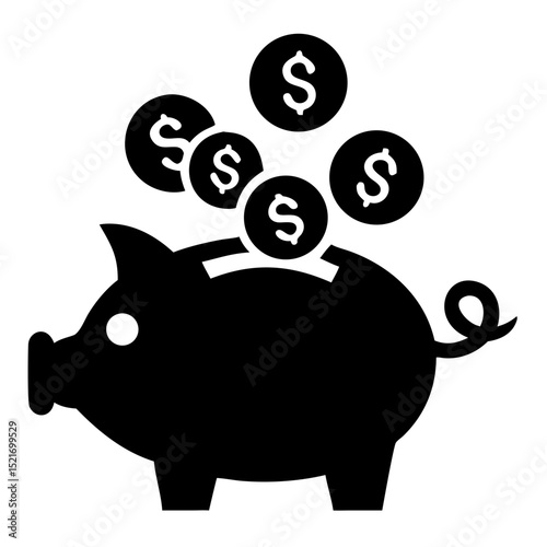 Piggy bank with coins falling into it. Savings concept illustration showing money accumulating in piggy bank.  This financial graphic is perfect for isolated use in presentations and reports.