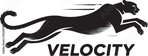 Vector illustration of a sprinting black panther symbolizing speed and velocity against a white background