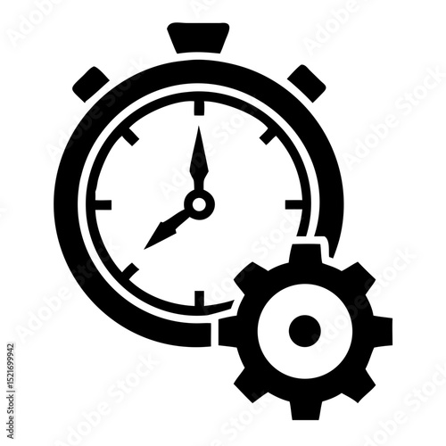 Stopwatch and gear icon. Time management symbol showing efficiency and productivity.  Stopwatch and gear represent workflow optimization and time tracking.