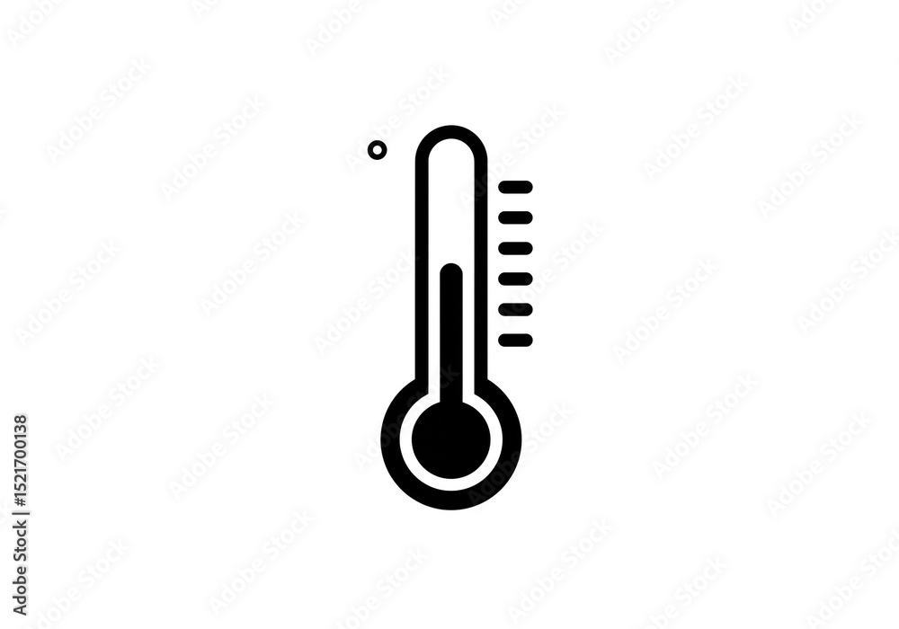 A simple black and white illustration of a thermometer showing a moderate temperature reading on white A simple black and white illustration of a thermometer showing a moderate temperature reading on white