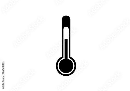 A simple black and white illustration of a thermometer on a plain white background showing temperature