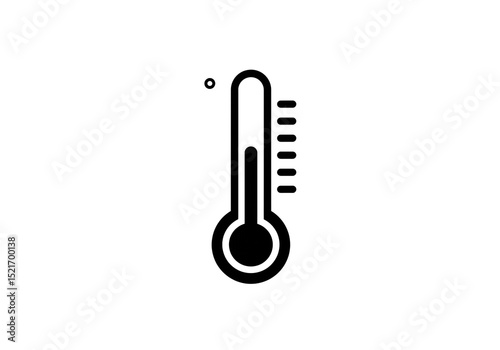 A simple black and white illustration of a thermometer showing a moderate temperature reading on white