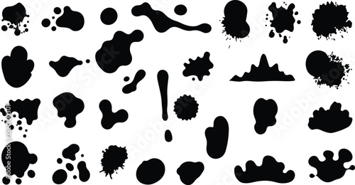 Collection of black ink splatter and blob shapes on white
