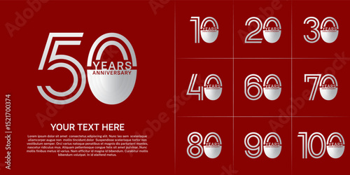 Anniversary set design with double line number. silver color for celebration event
