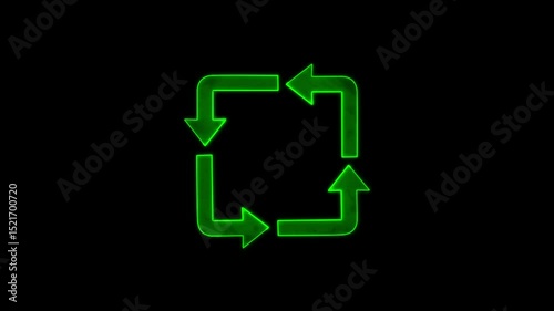 Abstract the universal recycling symbol, a Mobius loop consisting of four chasing arrows. 4k motion