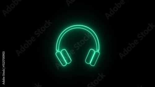 Abstract neon glowing modern music headphone.music gadget. Continuous linear sketch. Neon headphones sign.