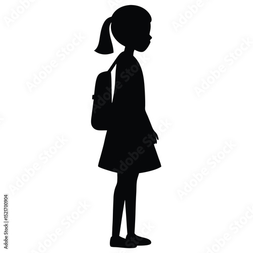 Girl Silhouette with Backpack, Side View Illustration, Back to School