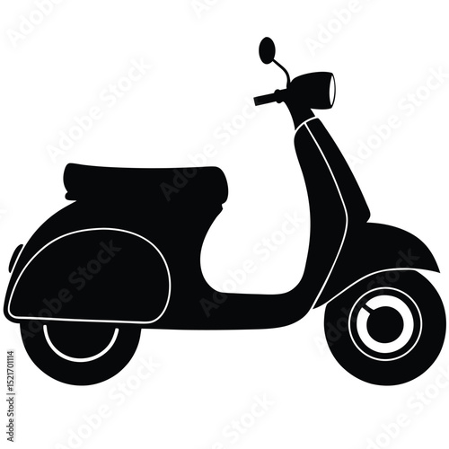 Illustration of a Classic Black Scooter with Sleek Design and Retro Charm