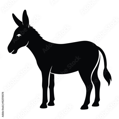 Silhouette of a Donkey Standing Still, Mule Profile Illustration, Farm Animal