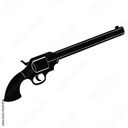 Silhouette of a LongBarreled Revolver Pistol Isolated on White Background