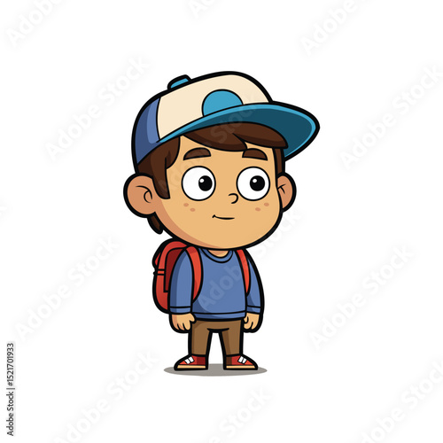 Cartoon boy with a backpack and backwards vector illustration