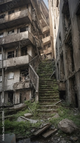 Mobile Wallpaper of Abandoned Urban Building with Overgrown Staircase