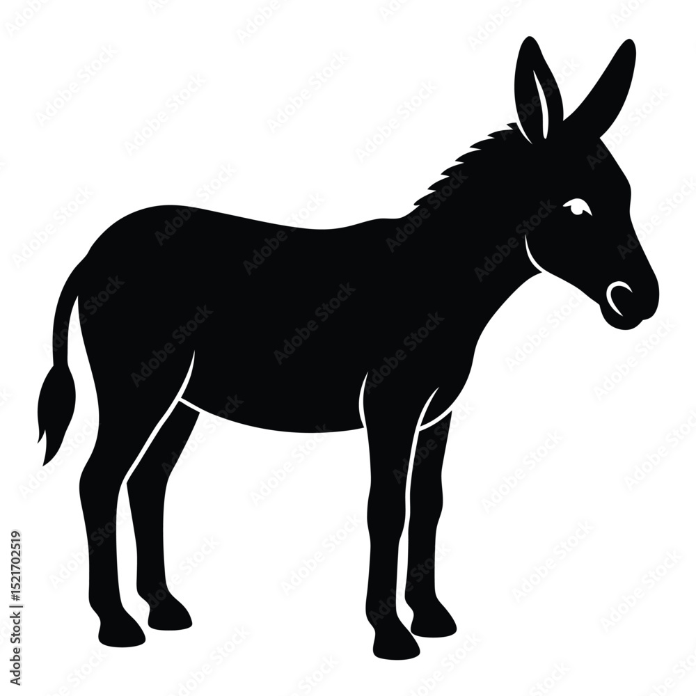 Obraz premium Solid Black Silhouette of a Donkey Standing in Profile on White Background