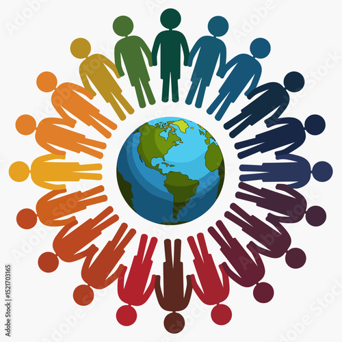 World Peace Abstract Vector Illustration – Diverse Unity in Black Line Art Design

