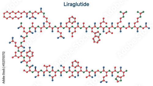 Liraglutide molecule. Modified GLP-1 receptor agonist used for type 2. Medical peptide structure illustration. Sheet of paper in a cage.