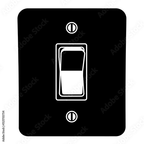Black Silhouette Vector Icon of Wall Light Switch with Plate and Screws for Home Electricity Concept