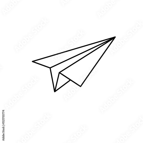 Paper Airplane Icon Black Line Art Folded Plane Outline Showcasing Mid Flight Pose For Launch Or Message Symbol