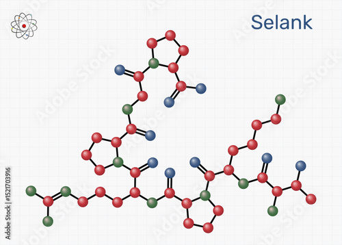 Selank molecule. Synthetic heptapeptide with anxiolytic and neuroprotective properties. Sheet of paper in a cage