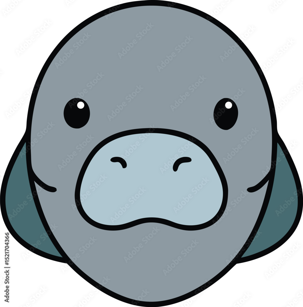Fototapeta premium manatee head icon clipart vector on transparent background